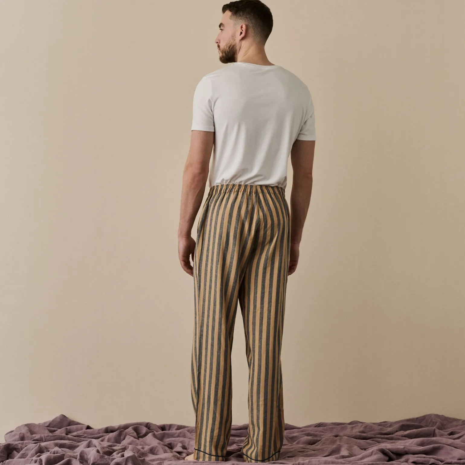Men's Blue & Porcini Striped Linen Pajama Pants