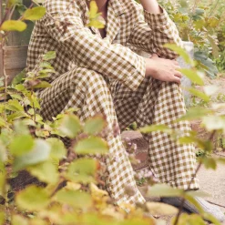 Men's Botanical Green Gingham Linen Pajama Pants