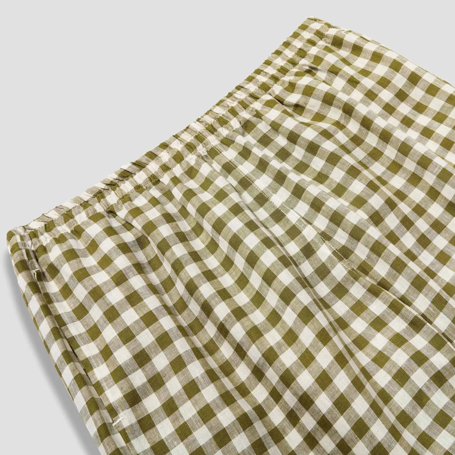 Men's Botanical Green Gingham Linen Pajama Pants
