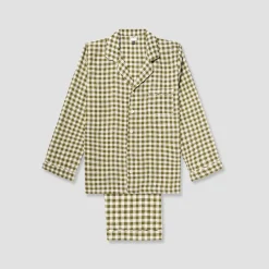 Men's Botanical Green Gingham Linen Pajama Set