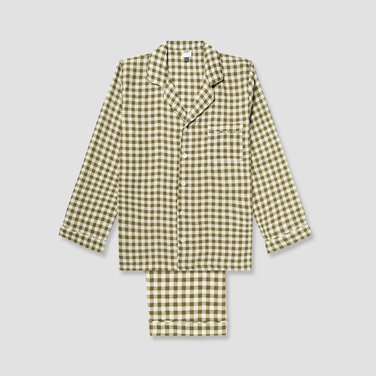 Men's Botanical Green Gingham Linen Pajama Set