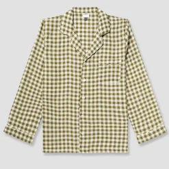 Men's Botanical Green Gingham Linen Pajama Shirt (Top Only)