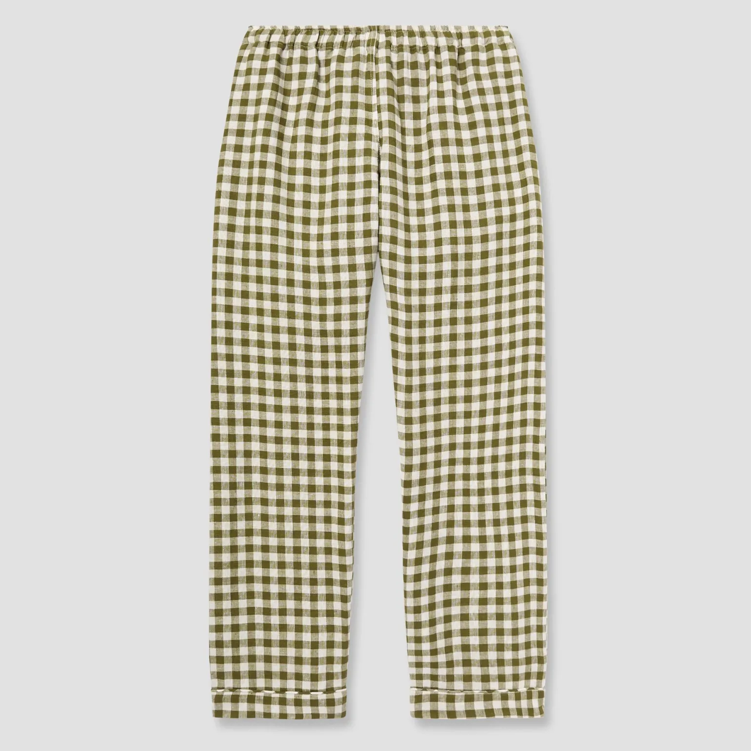 Men's Botanical Green Gingham Linen Pajama Pants