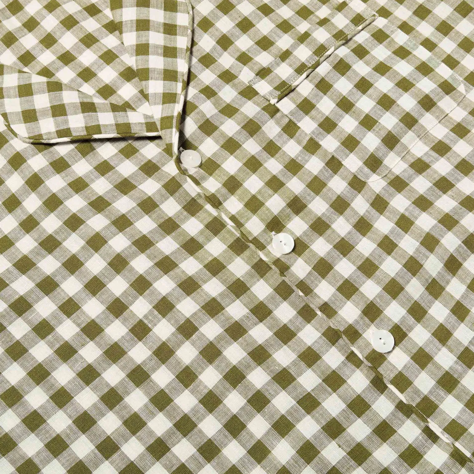 Men's Botanical Green Gingham Linen Pajama Shirt (Top Only)
