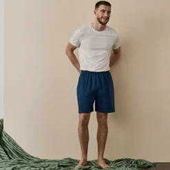 Men's Marine Blue Linen Pajama Shorts