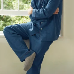 Men's Marine Blue Linen Pajama Set