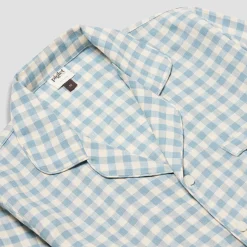 Men's Warm Blue Gingham Linen Pajama Shirt
