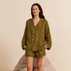 Moss Plain Linen Pajama Shorts Set
