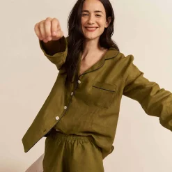 Moss Plain Linen Pajama Shorts Set