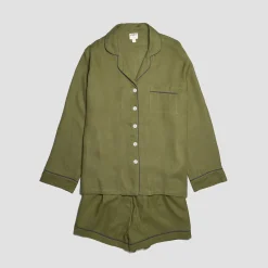 Moss Plain Linen Pajama Shorts Set