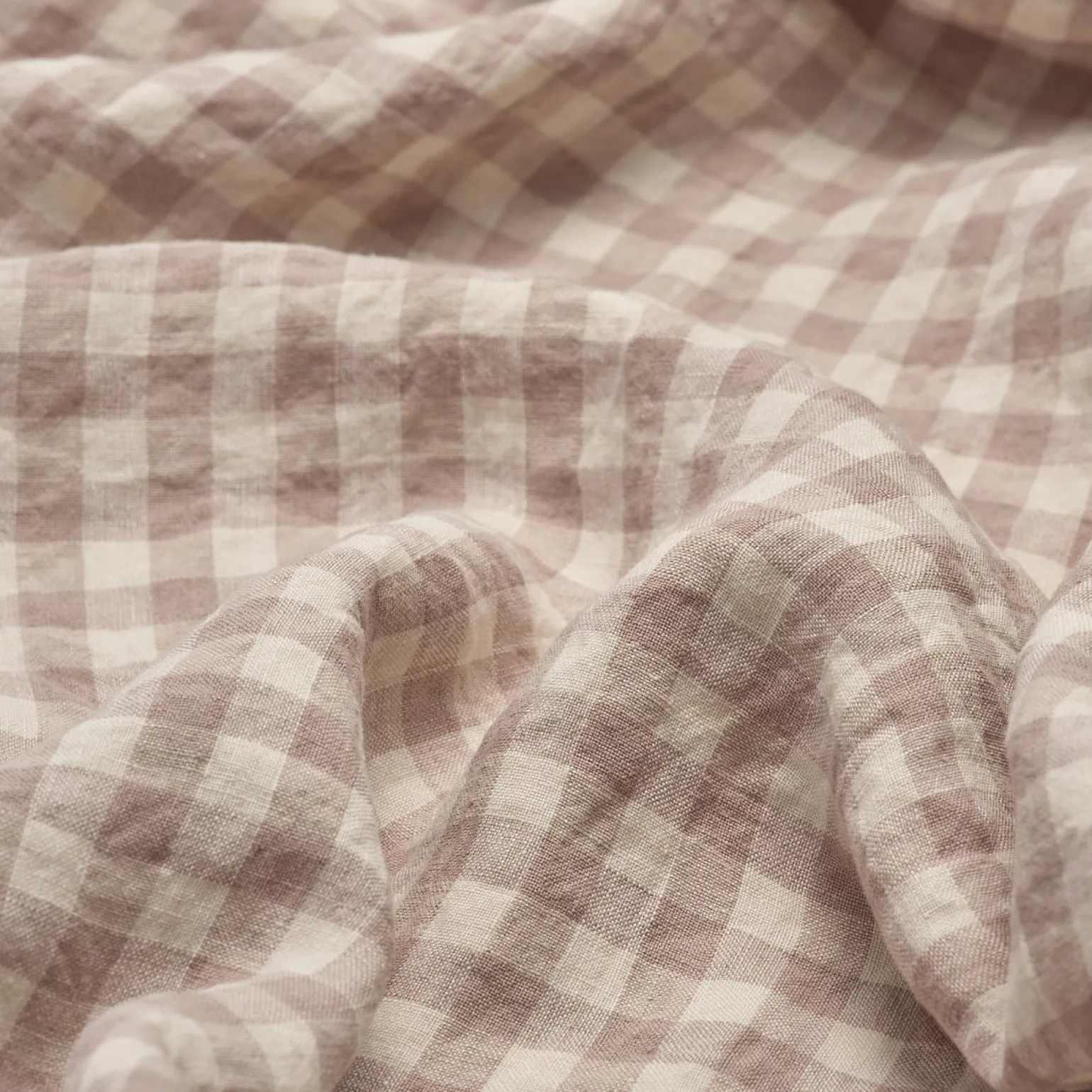 Mushroom Gingham 100% Linen Fitted Sheet