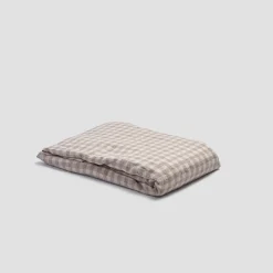 Mushroom Gingham 100% Linen Fitted Sheet
