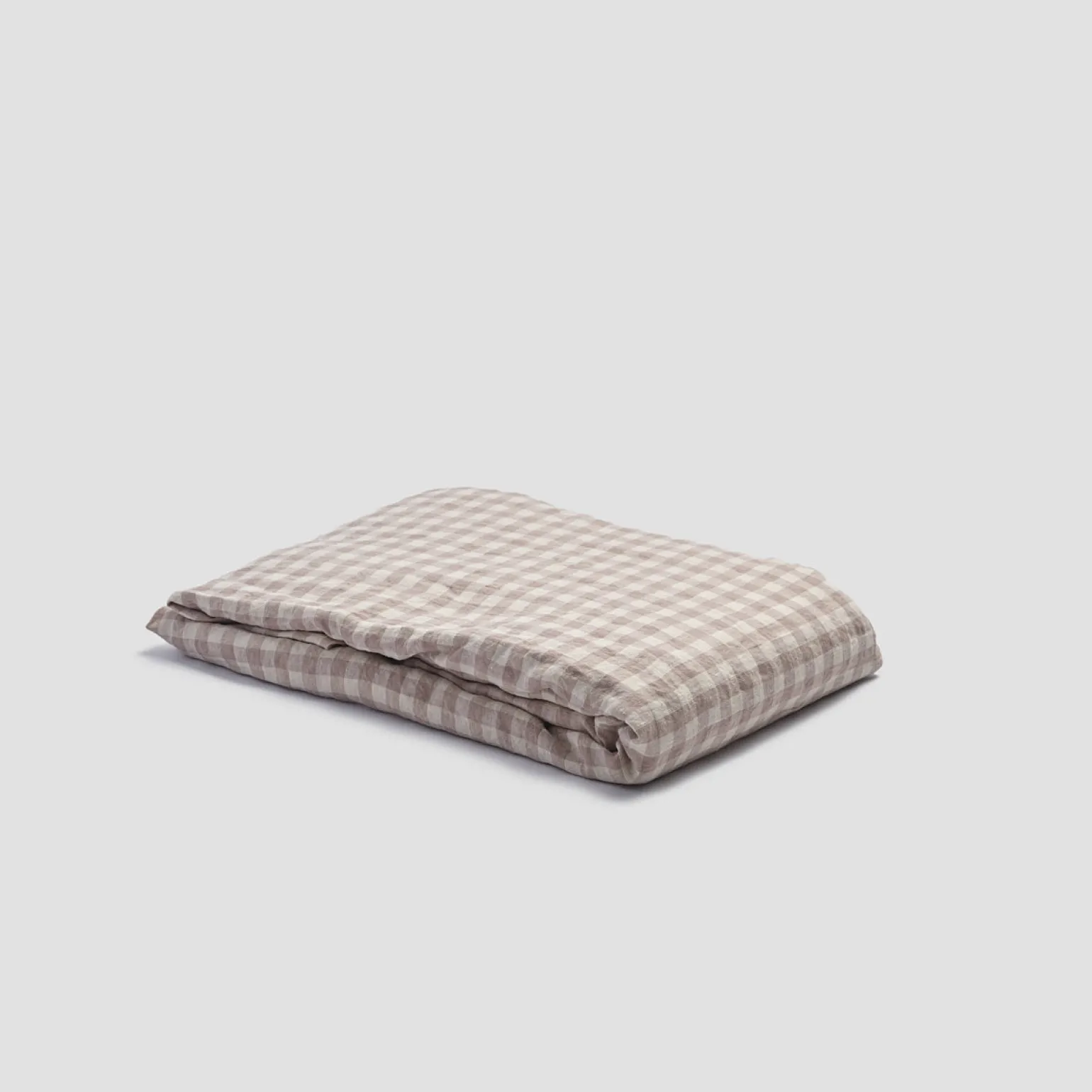 Mushroom Gingham 100% Linen Fitted Sheet