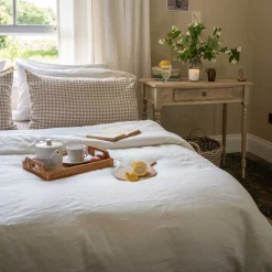 Mushroom Gingham 100% Linen Pillowcases (Pair)