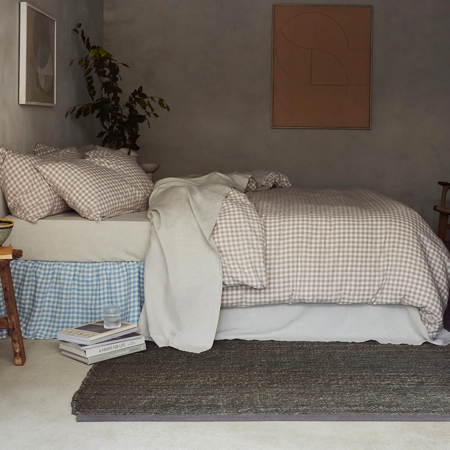 Mushroom Gingham Linen Blend Duvet Cover