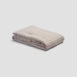 Mushroom Gingham Linen Blend Duvet Cover