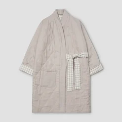 Mushroom Gingham Linen Housecoat