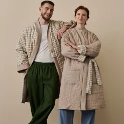 Mushroom Gingham Linen Housecoat