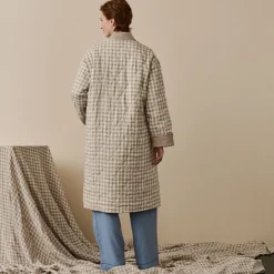 Mushroom Gingham Linen Housecoat