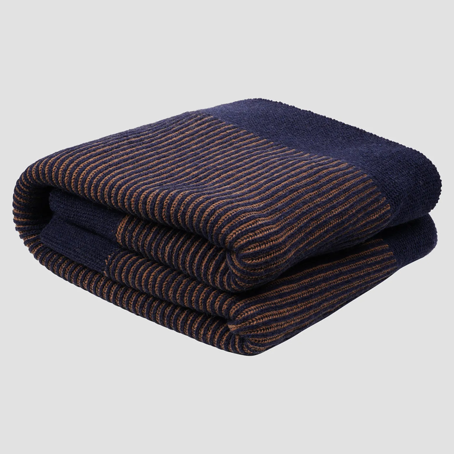 Navy Striped Knitted Throw