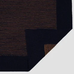 Navy Striped Knitted Throw