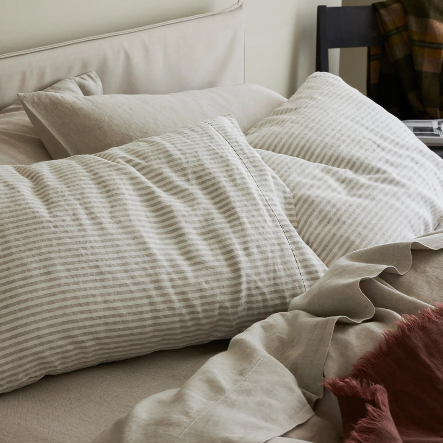 Oatmeal Stripe Linen Blend Pillowcase (Pair)