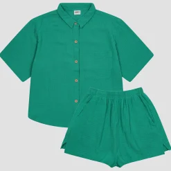 Ocean Green Cotton Gauze Women's Pajama Shorts Set