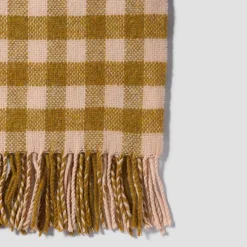 Ochre Gingham Wool Blanket