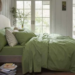 Pear Washed Cotton Percale Flat Sheet