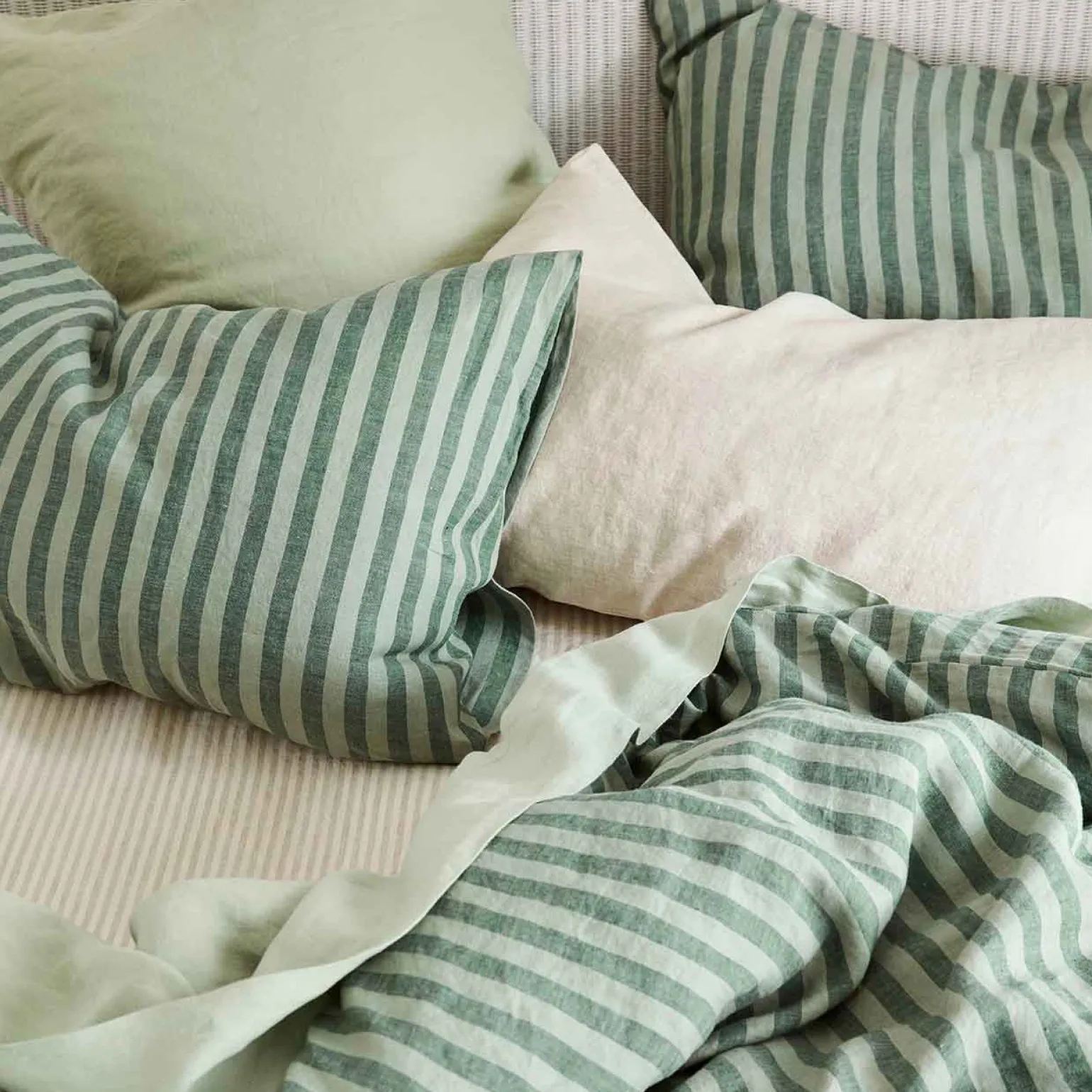 Pine Green Pembroke Stripe Linen Blend Pillowcase (Pair)