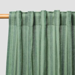 Pine Green Pembroke Stripe Linen Blend Curtains (Pair)