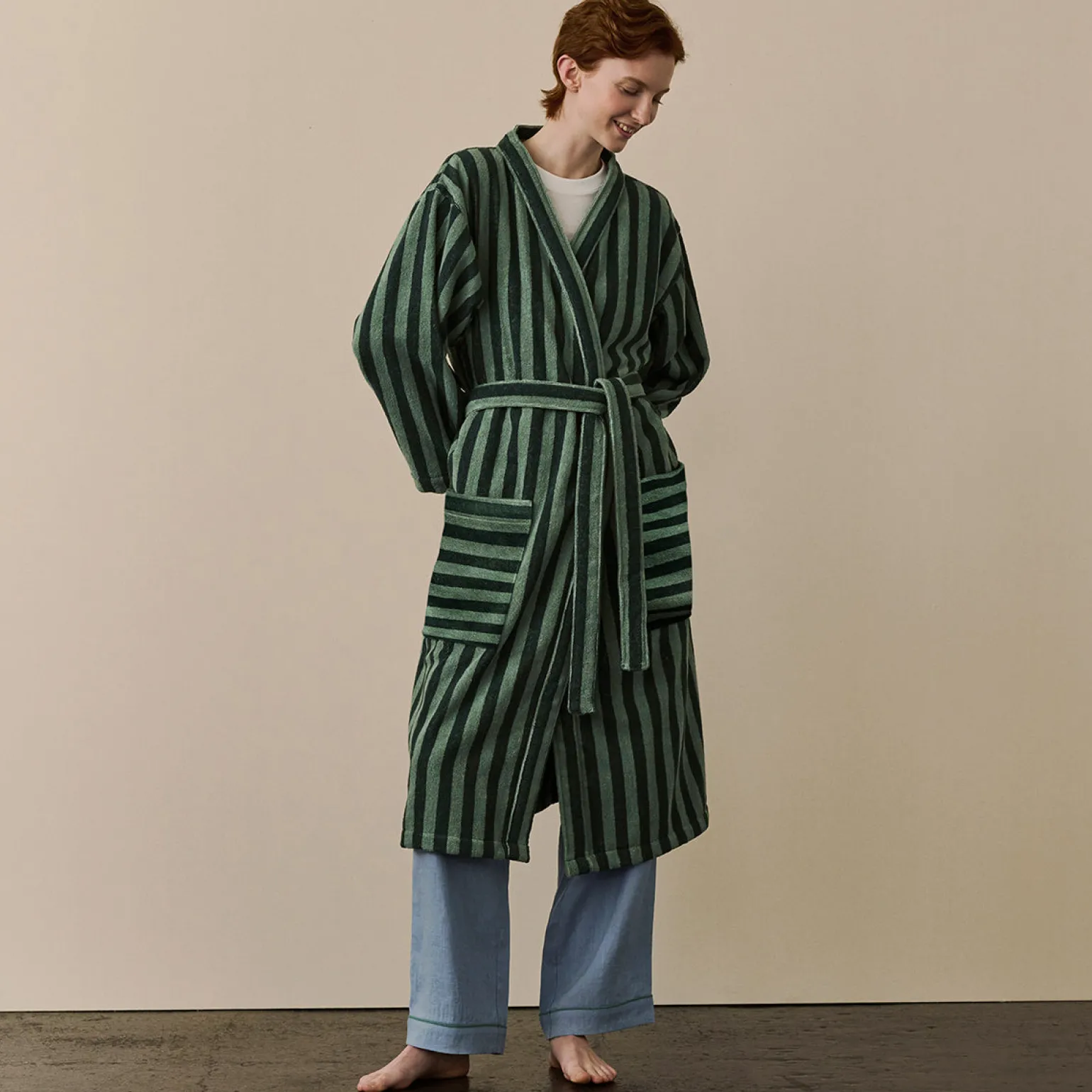 Pine Green Pembroke Stripe Cotton Robe