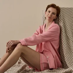 Pink Bloom Linen Pajama Shorts Set