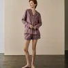 Port & Woodrose Striped Linen Pajama Shorts Set