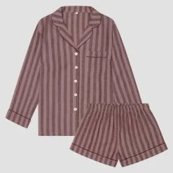 Port & Woodrose Striped Linen Pajama Shorts Set
