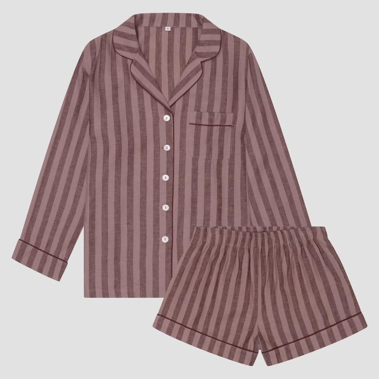 Port & Woodrose Striped Linen Pajama Shorts Set