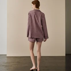 Port & Woodrose Striped Linen Pajama Shorts Set
