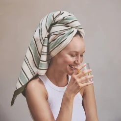 Sage Botanical Green Shoreham Stripe Cotton Towels