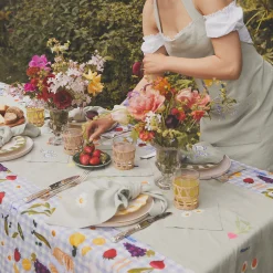 Sage Green Embroidered Linen Table Runner