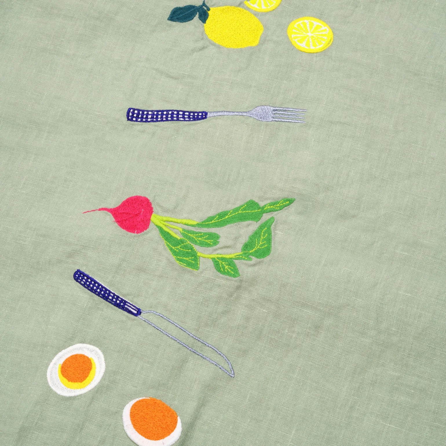 Sage Green Embroidered Linen Table Runner