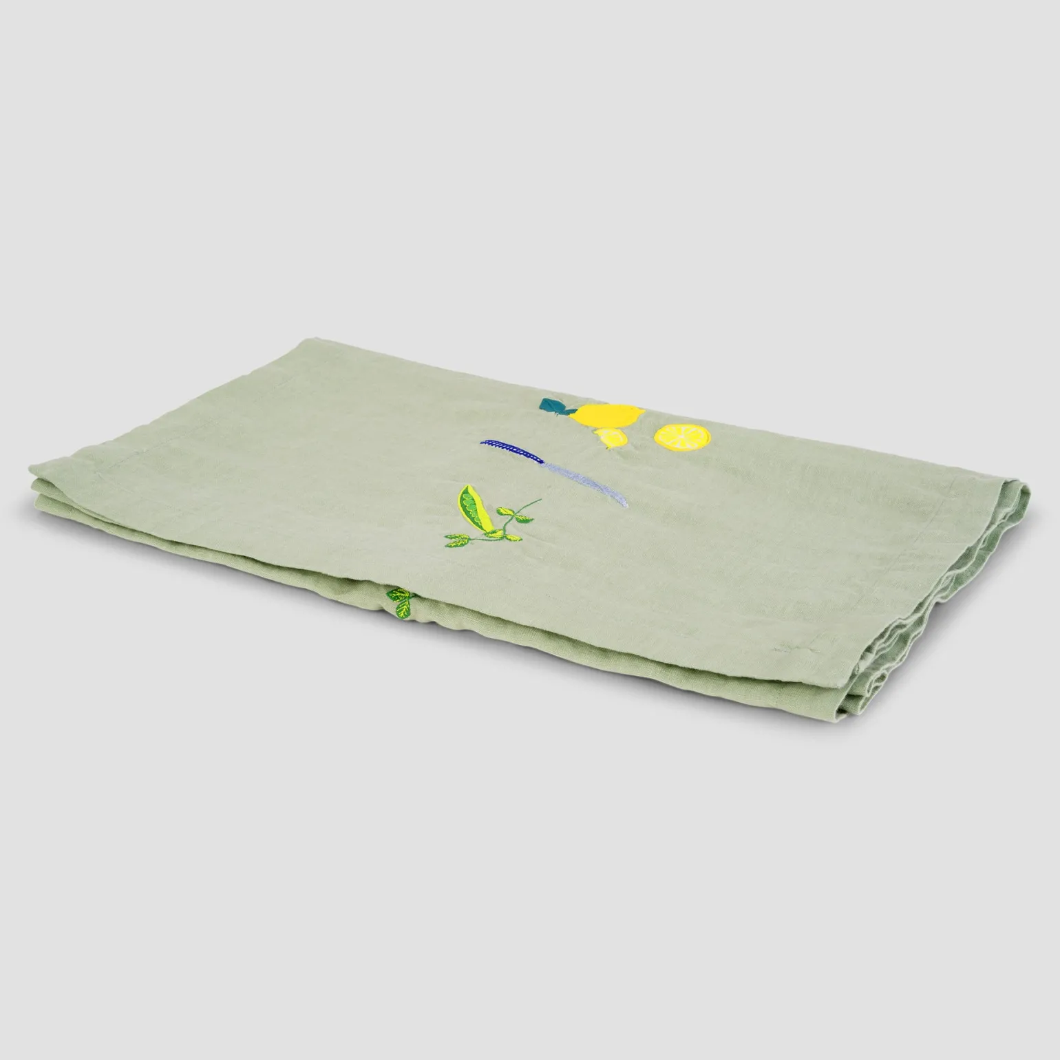 Sage Green Embroidered Linen Table Runner