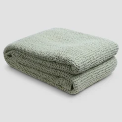 Sage Green Waffle Cotton Throw