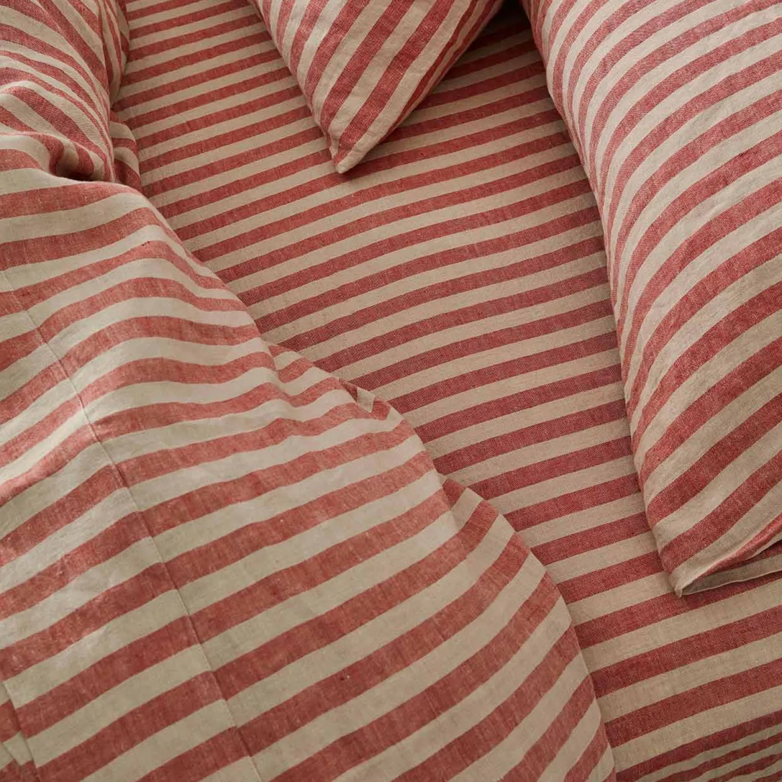 Sandstone Red Pembroke Stripe Linen Blend Fitted Sheet