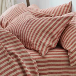 Sandstone Red Pembroke Stripe Linen Blend Pillowcase (Pair)