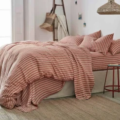 Sandstone Red Pembroke Stripe Linen Blend Pillowcase (Pair)