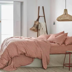 Sandstone Red Pembroke Stripe Linen Blend Flat Sheet