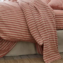 Sandstone Red Stripe 100% Linen Flat Sheet