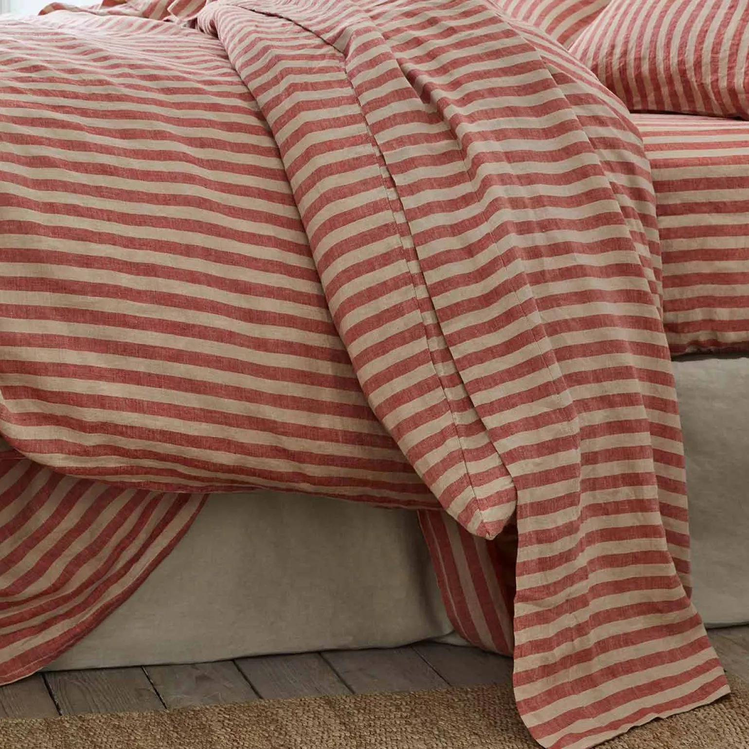 Sandstone Red Stripe 100% Linen Flat Sheet