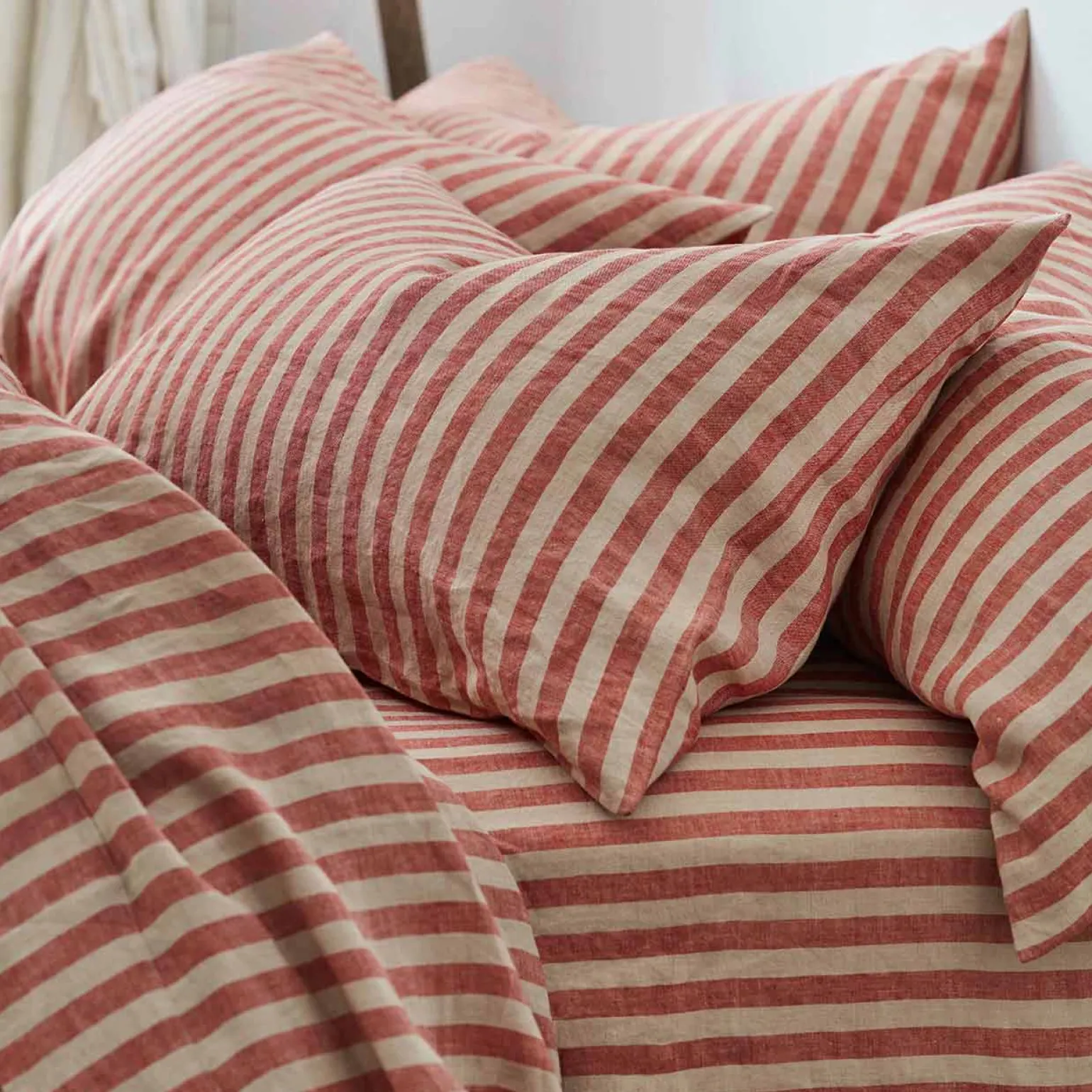 Sandstone Red Stripe 100% Linen Pillowcases (Pair)