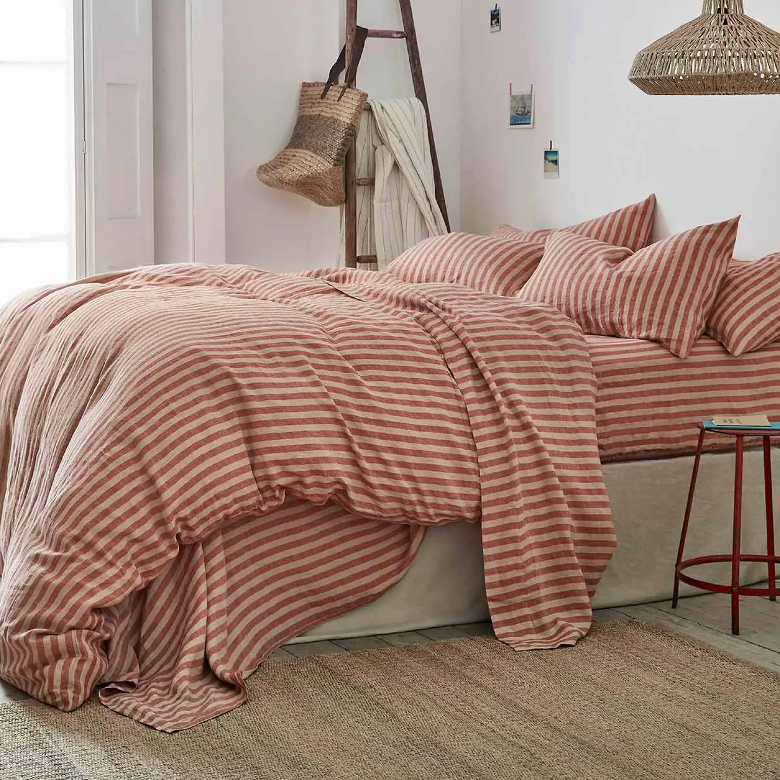 Sandstone Red Stripe 100% Linen Duvet Cover
